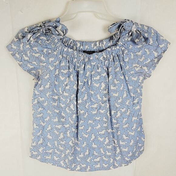Chemistry blue horse print top Size Small off or on shoulder Boho Western Flirty - Picture 1 of 8